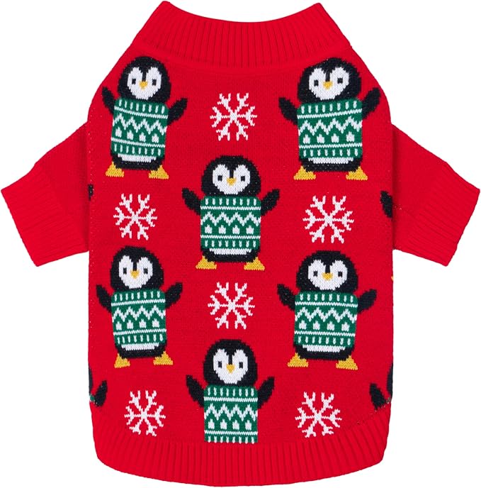 Fitwarm Funny Penguins Dog Ugly Christmas Sweater, Winter Dog Clothes for Small Dogs Girl Boy, Pet Xmas Outfit, Green, Red, White, Large