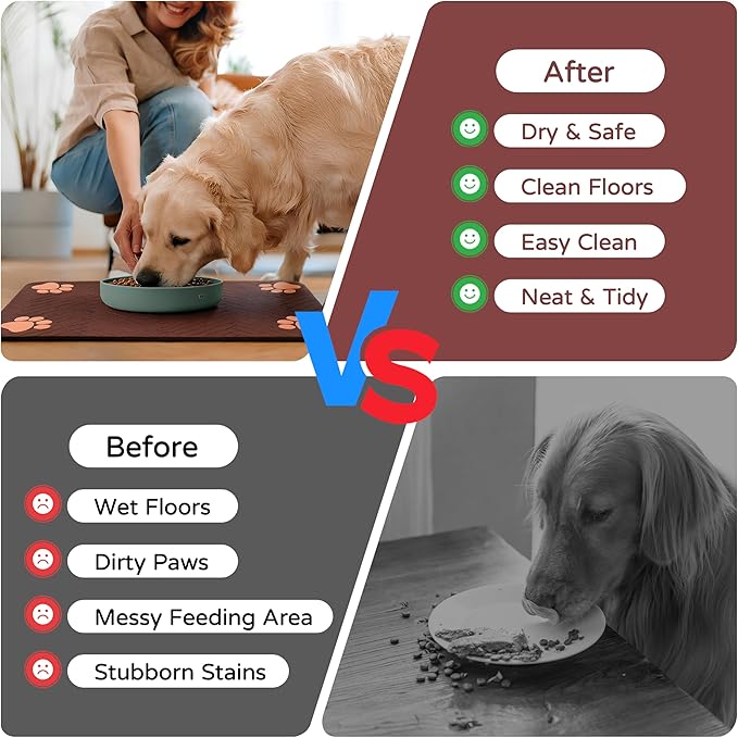 Pet Feeding Mat-Absorbent Dog Feeding Mat for Food and Water Bowl,No Stains Pet Placemat,Quick Drying Water Dispenser Mat for Dog and Cat,Easy to Clean Dog Accessories(L,Dark Brown)