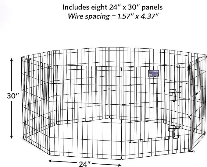 MidWest 30-Inch Exercise Pen, Single Door, 16 Sq Ft Play Area | for Indoor and Outdoor Use, Large Door Opening & Secure Latch, Easy to Set Up, Foldable Playpen