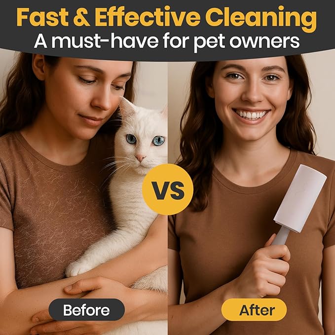 DELOMO Lint Roller 400 Sheets (1 Roller + 3 Refills) - Lint Rollers for Pet Hair Extra Sticky, Mega Value Pet Hair Removal Tool for Clothes/Couch/Furniture/Car - Ideal Home Gift for Pet Owners