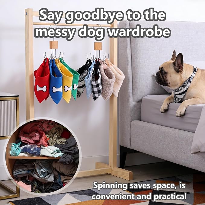 Dog Clothes Hanger Dog Scarf Organizer for Closet Dog Bandanas Holder Bib Hanger Harness Holder with 6 Hooks Space Saving Closet Organizers and Storage（2 Packs）