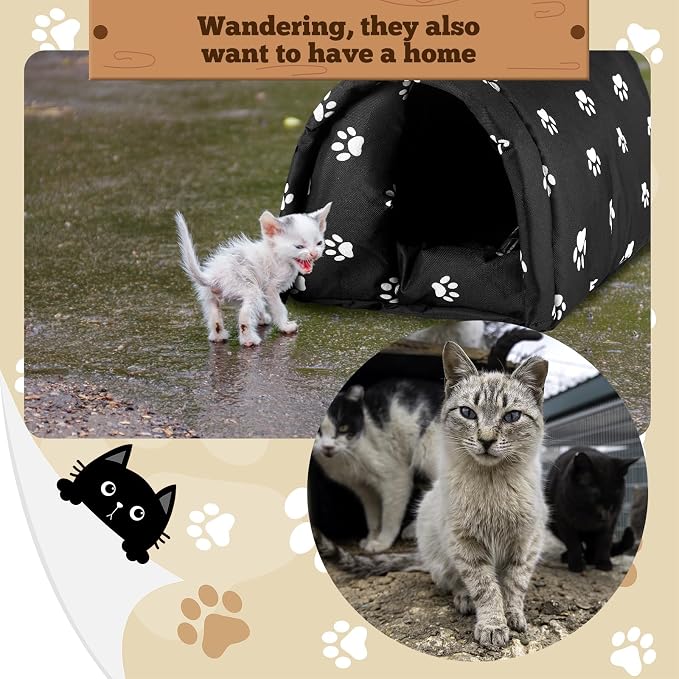 Doublefill 3 Pcs Foldable 16.5 x 12 x 11 Inches Cat Houses Paw | Weatherproof Waterproof Rainproof, Cotton Padded Interior for Warmth, Tent Design, for Indoor Garden Patio Use