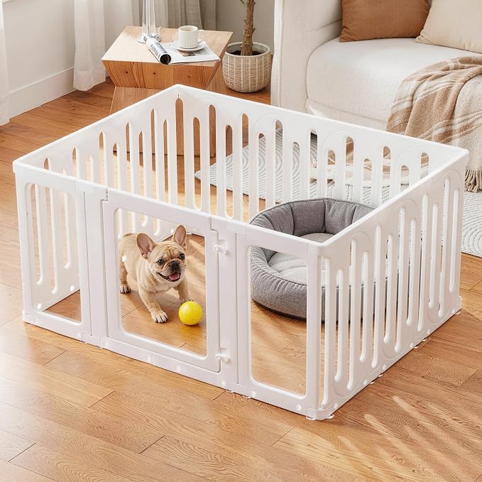 Acrylic Dog Playpen Indoor, Puppy Pens for Small Dogs & Puppies, 13 Panels | Easy Assemble, DIY Flexible Shape Dog Pen with Plastic Fence, Pet Exercise Pin for Small Animals, 24''Tall
