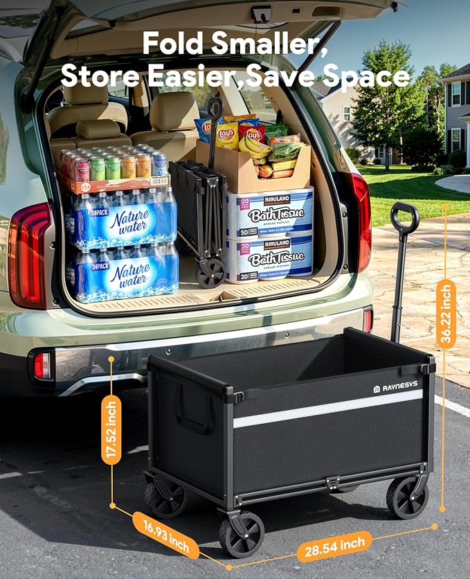 Collapsible Wagon Cart with Wheels, 220LBS for Grocery Shopping Camping | 110L Capacity Wagons Carts Foldable,220LBS Heavy Duty Wagon Carts, Lightweight Portable Utility Cart,All-Terrain Wheels