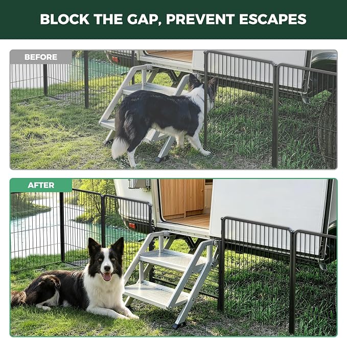 FXW Rollick Dog Playpen with RV Step Grid for RV Camping, 32" H, 16 Panels | Easy Setup & Sturdy, Blocks RV Stair Gaps, Fits RV Steps up to 30"W, For Small & Medium Dogs, Patented