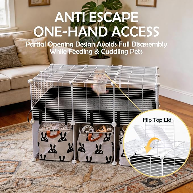 MEEXPAWS Guinea Pig Cages, Bunny and Rabbit Cage Large 42"L x 28"W x 28"H | Small Animal Playpen with Storage Space, Top Cover, Waterproof Liner and Washable Pee Pad, Indoor Pet Enclosure for Kitten