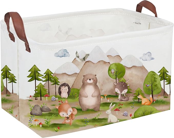 Sanjiaofeng Rectangular Forest Animals Kids Laundry Basket Animal Hamper for Nursery Waterproof folding Kids Storage Basket Woodland Animals Room Decor Books Box Gift Baskets(Mountain animal)