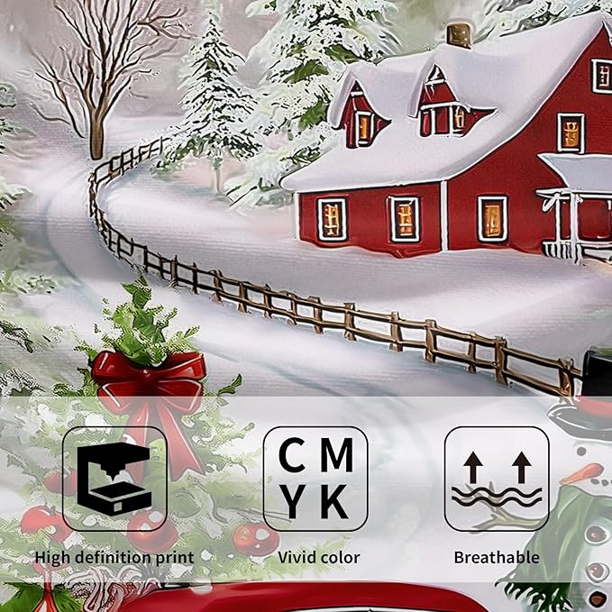 Giwawa Red Truck Towel Winter Snowman Xmas Pine Trees Decorative Hand Towels Set of 2 Snowflake Presents Snow Cottage Soft Microfiber Face Washcloth for Bathroom Guest Seasonal Hotel Gym