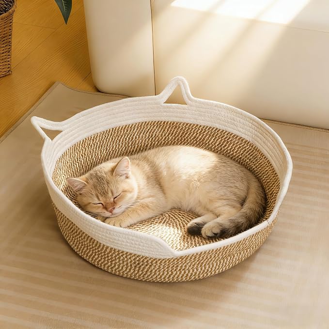 Cat Toy Basket, Cat Toy Box Organizer Baskets, Woven Cotton Rope Pet Puppy Dogs Cats Bed Toy Bin With Handle, Chew Toys Blankets Leashes Storage Baskets for All Pets - Puppies to Large