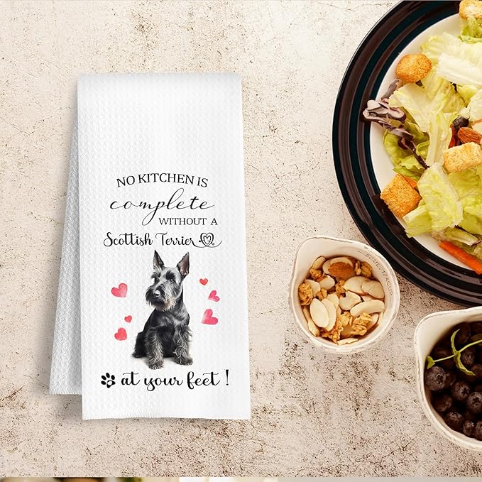Scottish Terrier Gifts Kitchen Towels, Dog Lover Gifts for Women Men, No Kitchen is Complete Without a Scottish Terrier at Your Feet Decorative Dish Tea Hand Towels, 16x24 Inch