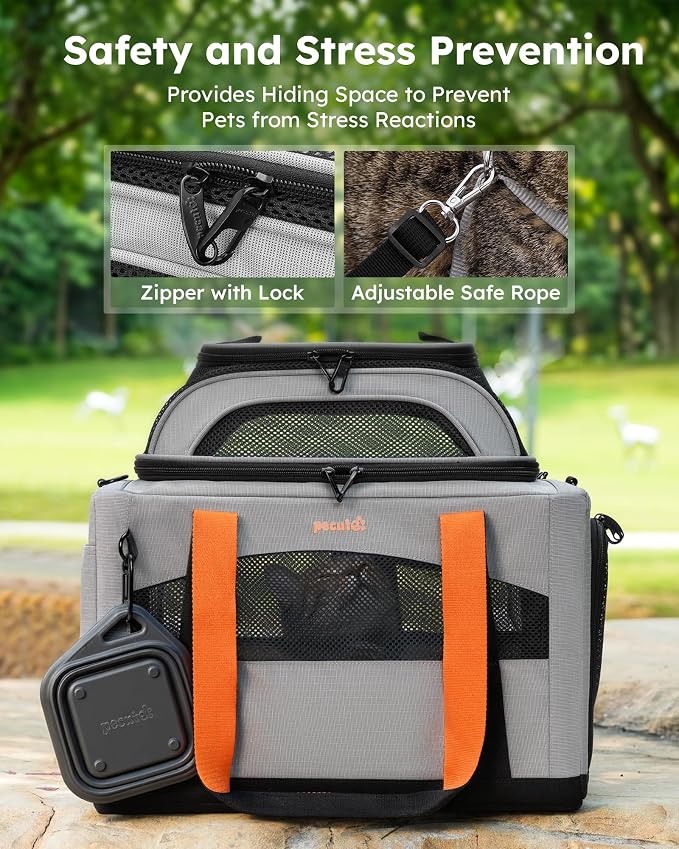 Pecute Cat Carrier,Top Expandable Dog Crate for Travel, Grey