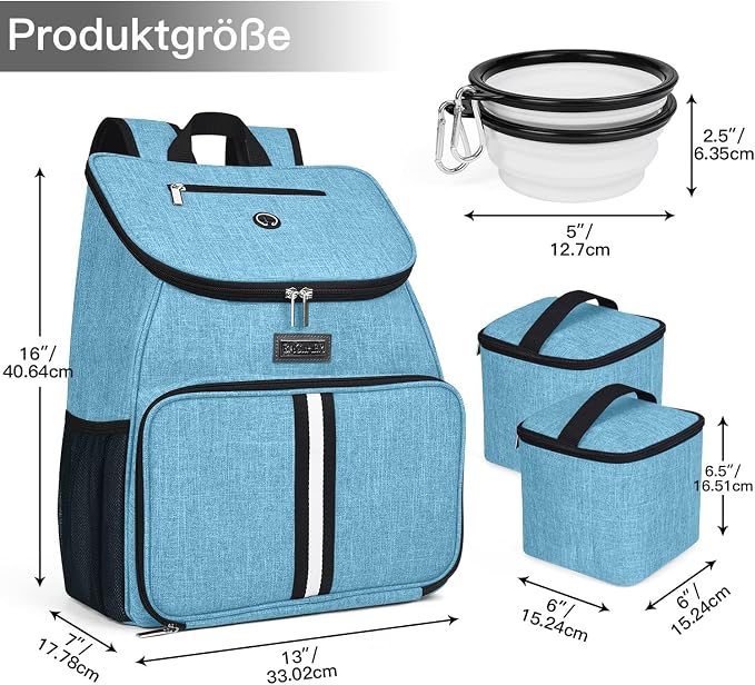 BAGLHER丨Dog Travel Bag, Airline Approved Pet Supplies Backpack, Dog Travel Backpack with 2 Silicone Collapsible Bowls and 2 Food Baskets