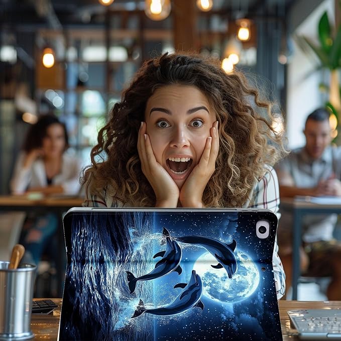 for Microsoft Surface Pro 7 Plus,Surface Pro 7/6/5/4 12.3" Tablet Case,Auto Wake/Sleep,Adjustable Stand Protective Cover - Cute Dolphin