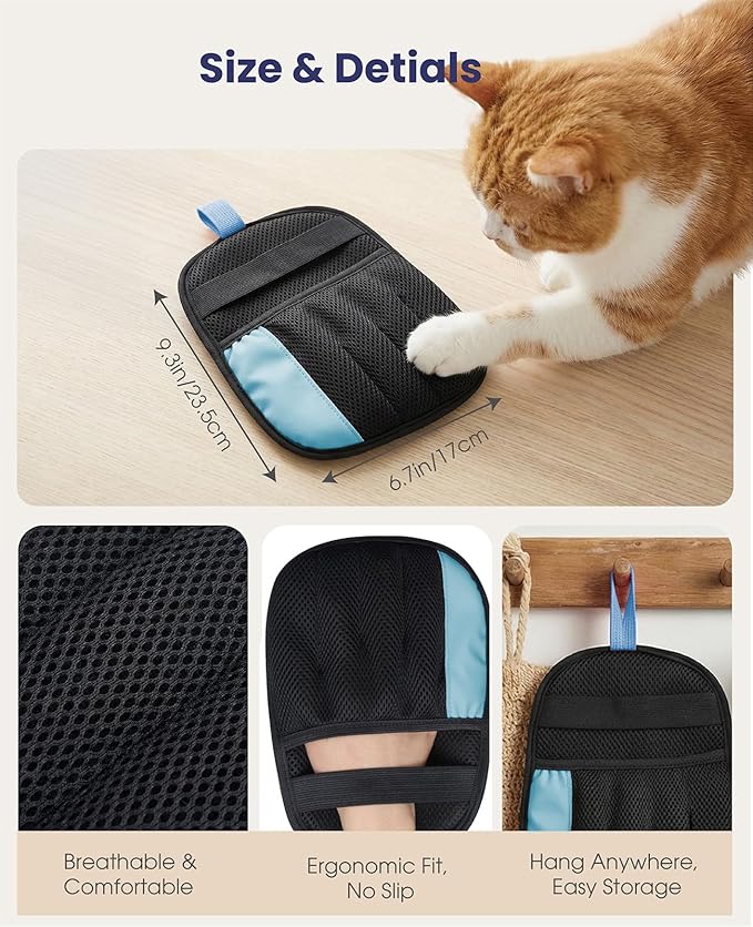 Rivalran Pet Hair Remover Glove for Dog & Cat, Reusable Electrostatic Magic Brush, Five-Finger Hair Removal Mitt for Cleaning Clothing, Bed, Couch, Carpet, and Car Seat Blue