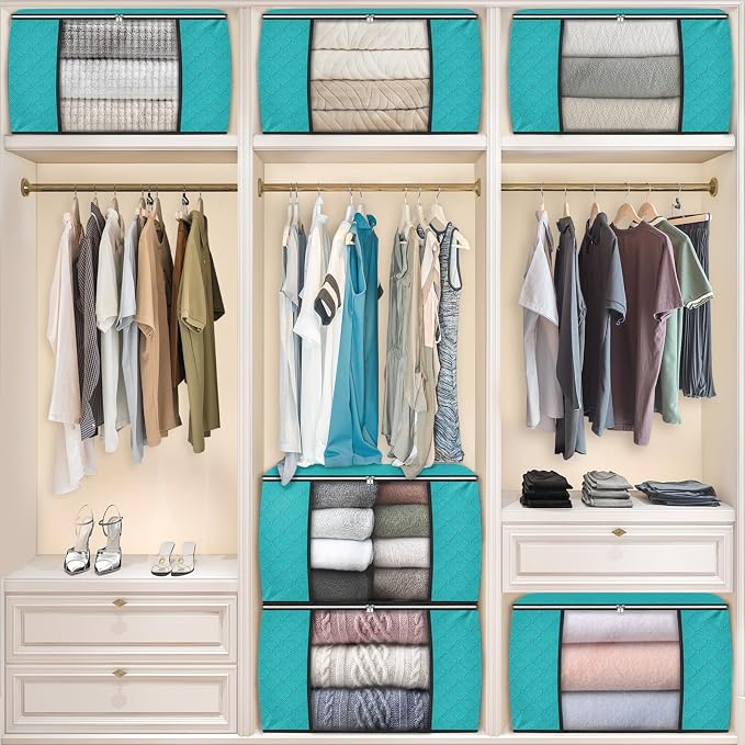90L Clothes Storage, Foldable Thick Fabric Blanket Storage Bags | Foldable Containers with Zippers,Window and Handles for Organizing Bedroom, Closet, Comforter, Bedding,Dorm essentials