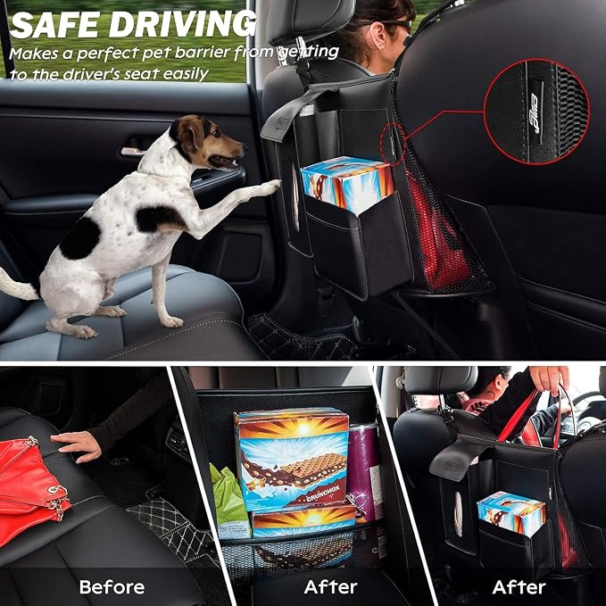eing Car Seat Back Organizer, Net Purse Hangbag Holder for Car, Auto Driver Or Passenger Accessories Organizer, Vehicle Console Caddy, Personal Travel Cooler Storage Bag for Pet Kids Adults, Black