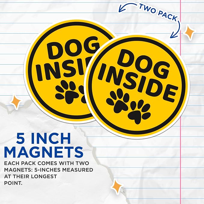 (2 Pack) Dog Inside Magnets - Fur Baby On Board - Dog in Car - 5" On Longest Side - Premium Magnet - for Cars, Refrigerators, Toolboxes, Lockers - Made in USA - MAG1120
