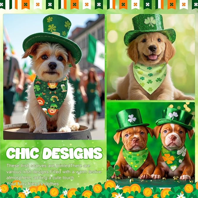 Abbylike 50 Pcs St Patrick's Day Dog Bandanas Bulk Green Shamrocks Bandanas for Dogs Triangle Kerchief Bibs Scarf for Pet Irish Costume Photo Props Pet Shops Groomer, 25 Styles (19.7 x 13.8 x 13.8)