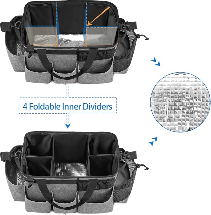 LoDrid Wearable Cleaning Caddy Bag with 4 Foldable Dividers, Grey | Cleaning Supply Organizer with Shoulder Strap and Side Handles for Cleaners & Housekeepers