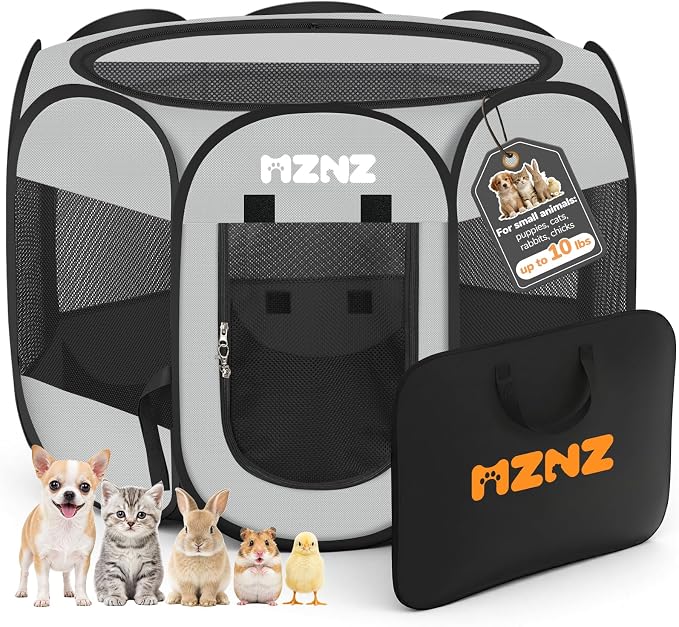 Dog Cat Small Animal Puppy Playpen Crate, Small, Whole Grey | Portable Pop Up Pet Cage Enclosure Tent Kennel Indoor Outdoor with Carrying Case, No Assembly, Camping Use