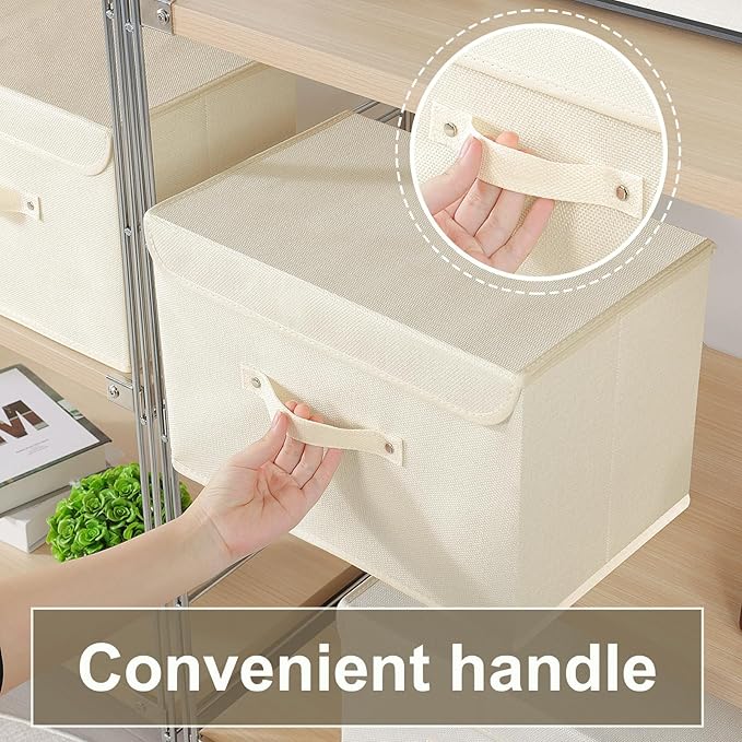 Cloth Storage Baskets with Handles,Beige 10.2x7.9x6.7in,5 Pack | Storage Boxes with Flip-Top Lids,Washable PP Panel Cube Drawer Organizers,Collapsible Underwear Divider Bins for Home