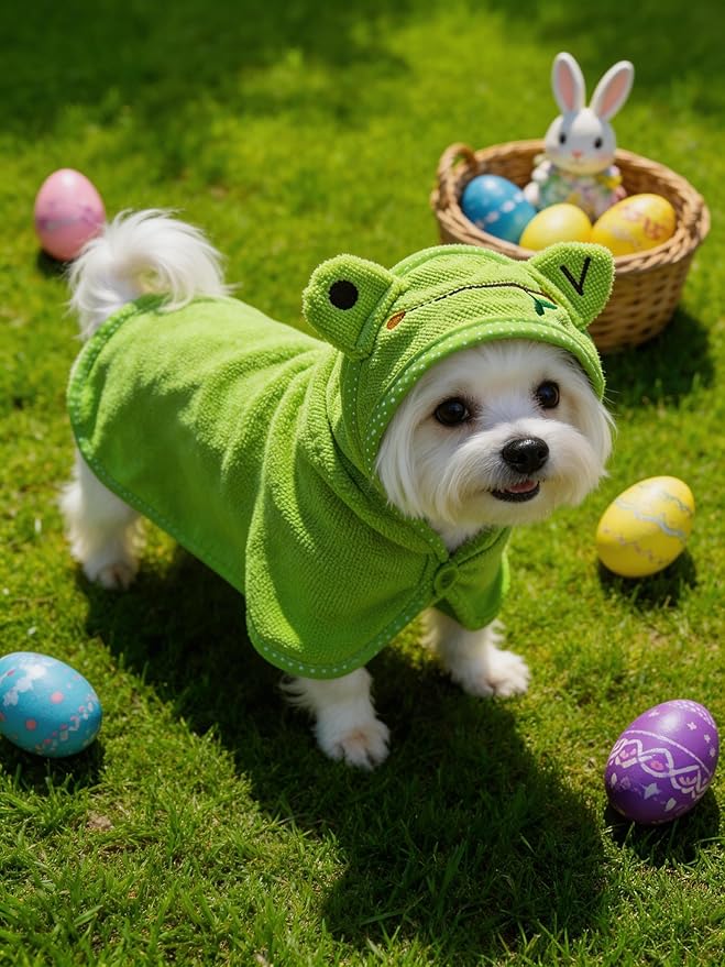 Dog Hooded Bathrobe Towel, Fast Drying Bath Towel Absorbent Warm Blanket Green L