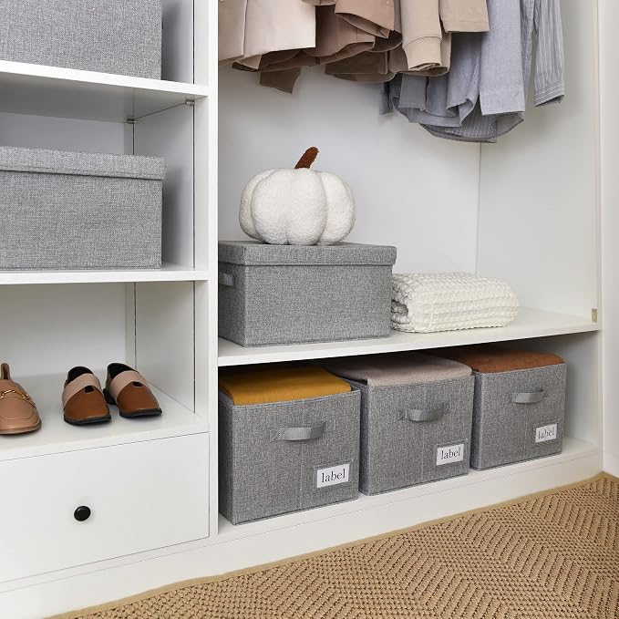 GRANNY SAYS Closet Storage Bins with Label, Dark Gray, Large, 3-Pack | Closet Storage Bins, Fabric Bins with Label Holder, Shelf Baskets for Organizing, Wardrobe Clothes Storage Boxes