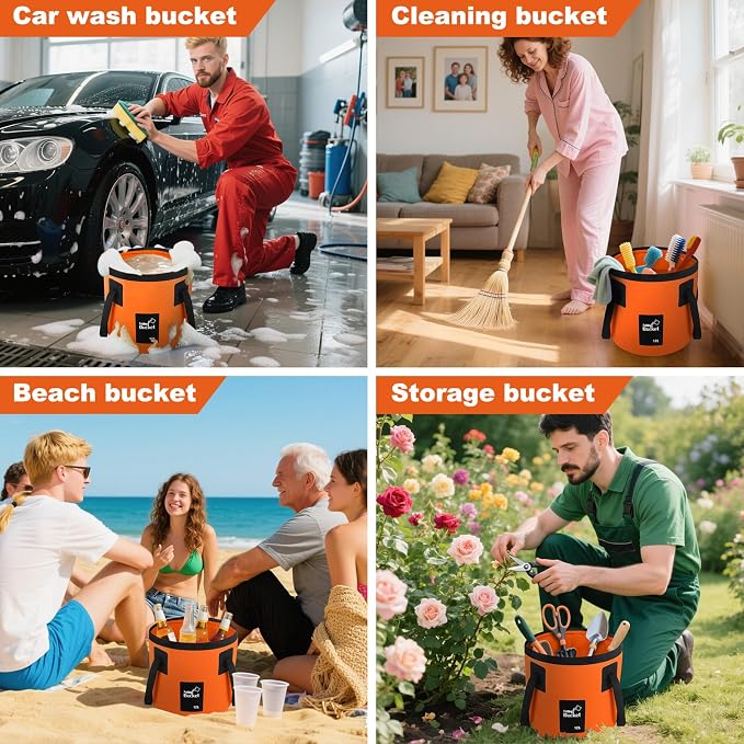 Collapsible Bucket with Handle, 3.2 Gallon Foldable Car Wash Bucket Cleaning Bucket for Fishing, Camping, Gardening, Storage, Portable Wash Basin for RV Household Essentials & Outdoor Supplies