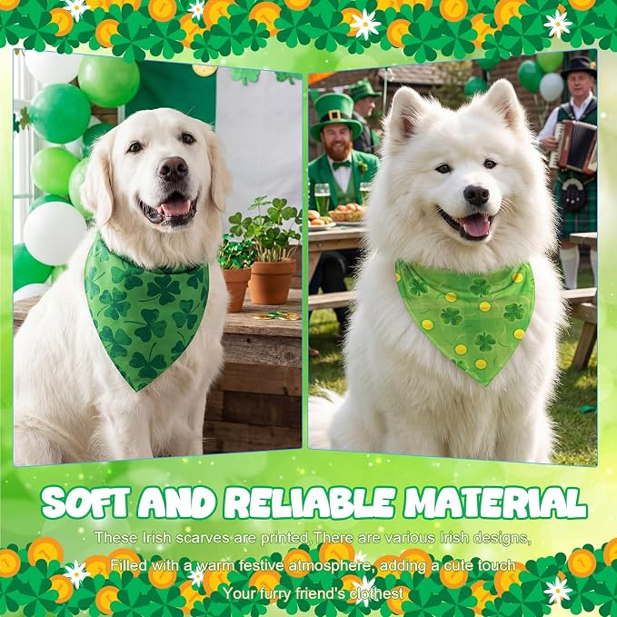 Abbylike 50 Pcs St Patrick's Day Dog Bandanas Bulk Green Shamrocks Bandanas for Dogs Triangle Kerchief Bibs Scarf for Pet Irish Costume Photo Props Pet Shops Groomer, 25 Styles (31.5 x 21.7 x 21.7)