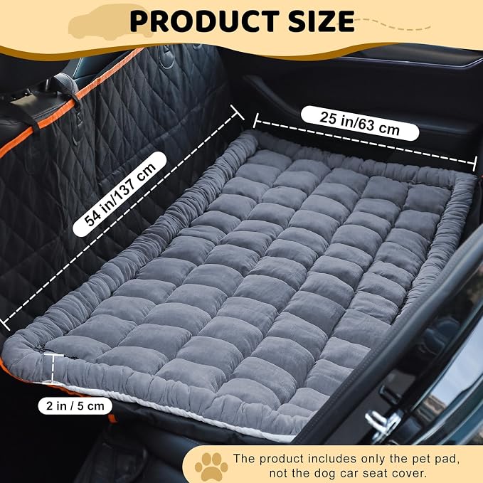 Backseat Dog Bed Mat, Dog Mat for Car Backseat Extender, 24.8'' x 54'' Non-Slip Travel Pet Blanket for Back Seat, Washable, Soft & Scratch-Proof, Universal Fit for Car, SUV, Truck, 2'' Thick