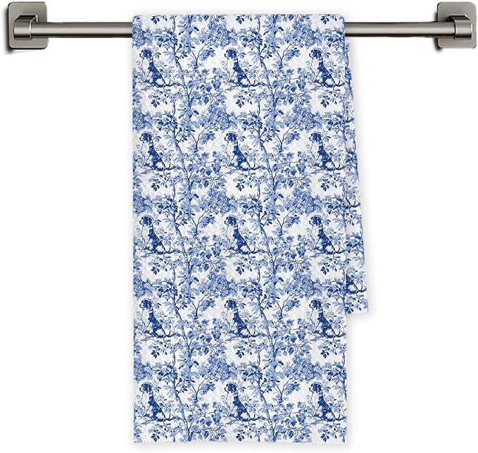 Chicimln Chinoiserie Brittany Spaniel Kitchen Towels, Brittany Spaniel Gifts Decorative Hand Towels for Bathroom, Blue and White Dog Dish Tea Towel Drying Cloth for Kitchen Decor, 16x24 Inch