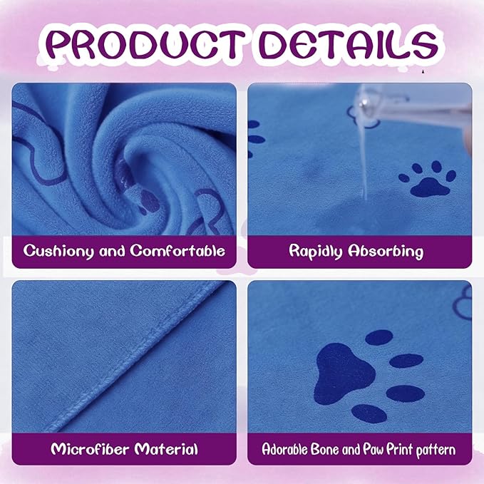 30 Pcs Dog Towels for Drying Dogs Bulk 20 x 40 Inch Quick Drying Pet Bath Towels Colorful Pet Grooming Towel Absorbent Microfiber Towel for Small Medium Large Dog Puppy Cat (Blue)