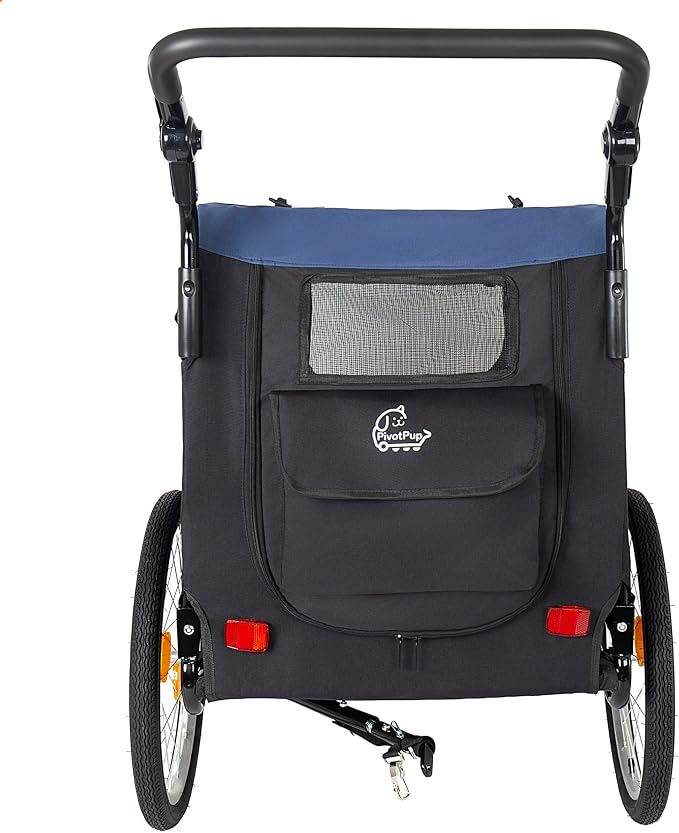 2-in-1 Bike Trailer & Pet Stroller for Dogs up to 110lbs– Foldable Pet Carrier Cart with Front Caster & 20'' Quick Release Air-Filled Wheels, Breathable Mesh and PVC Rain Cover, Dark Blue