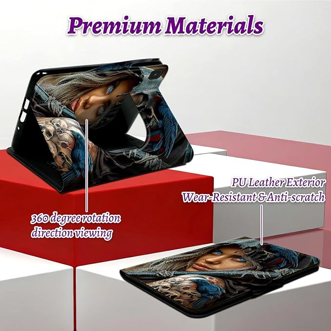 Rotating Handle Case for Samsung Galaxy Tab A 10.1" 2019 SM-T510/T515/T517, 360 Degree Swivel Kickstand with Magnetic Closure Leather Protective Cover for Women Men, Blue Eyed Girl