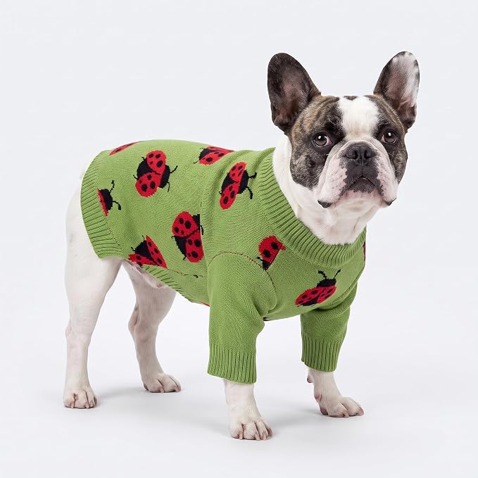 Fitwarm Ladybug Dog Sweater, Warm Dog Winter Clothes for Small Dogs Boy Girl, Pet Outfit, Green, Red, Black, Large