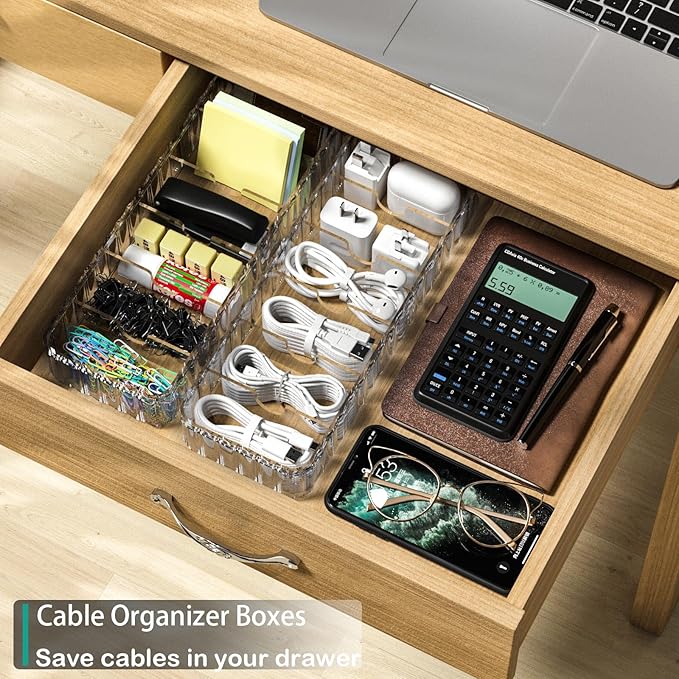 Cable Storage Boxes Organizers 2 Pack,Cord Charger Case with 20pcs Ties | Cable Storage Organizer,Cable Organizers Box,Cable Storage Box, Cord Organizers Box,Cord Charger Case Organizer,Stackable