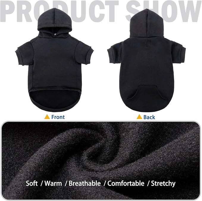 SCENEREAL Dog Hoodie Sweaters for Small Medium Large Size Dogs, Fleece Pet Sweatshirt with Hat and Pocket,Soft Cold Winter All Weather Puppy Clothes for S to XL Sized Dogs,Black (L)