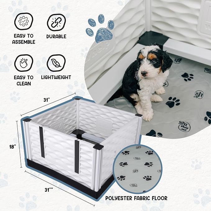 EZclassic Dog Whelping Box - Washable Pee Pad, Small 28"x28"x18" | Padded whelping box for puppy supplies and newborn care, includes protective rails and black pad for easy cleaning