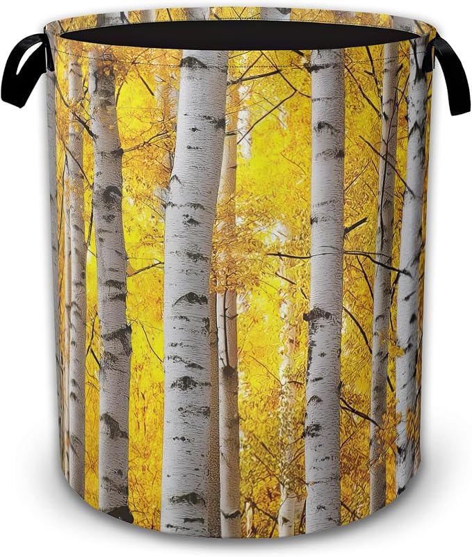 Laundry Hamper Foldable with Handles,Aspen Tree Leaves Oxford Cloth Basket,Large Capacity Storage Organizer for Bedroom Bathroom Dorm Room