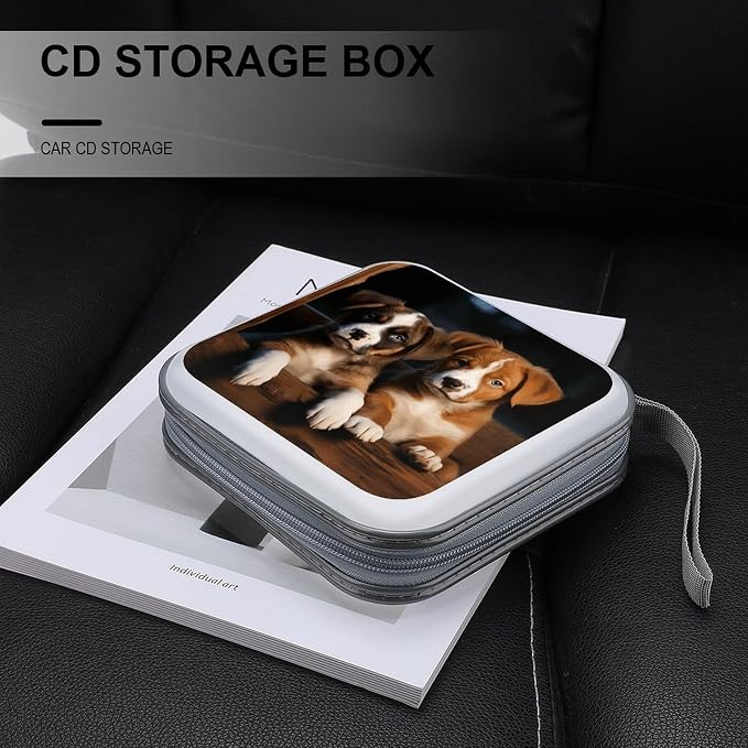 Puppies Dogs Pets Animals CD Case 40 Capacity DVD Case with Zipper Disc Storage Organizer Portable CD Holder Storage Hard Plastic DVD Wallet Holder Organizer for Home Car Travel