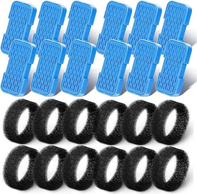 AONBOY Cat Water Fountain Filters, 12 Filters + 12 Cat Fountain Sponge, Suitable for AONBOY Pet Fountain S3-SC, Multiple Filtration, Isolates Floating Hairs and gets rid of Odors