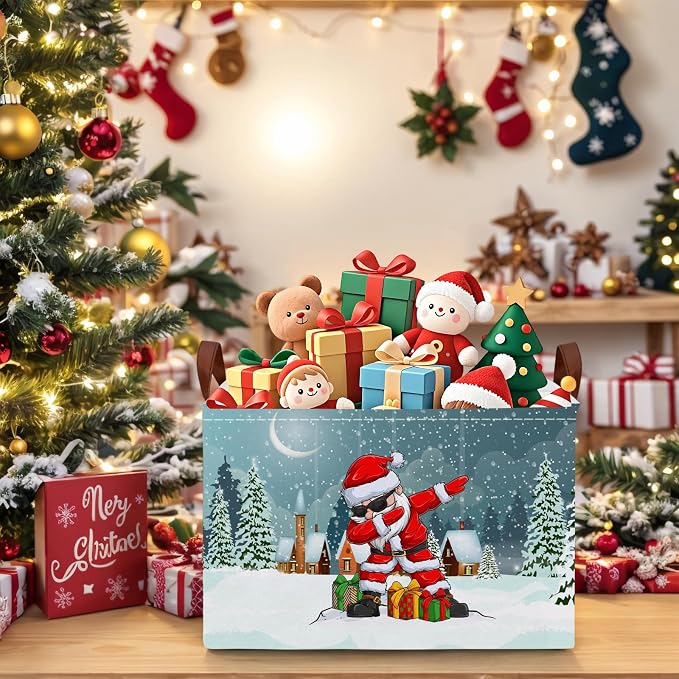 Empty Large Christmas Basket for Gifts Women Collapsible Storage Bin Kids Toy Box Holiday Décor (Personalized Dancing Santa Claus)
