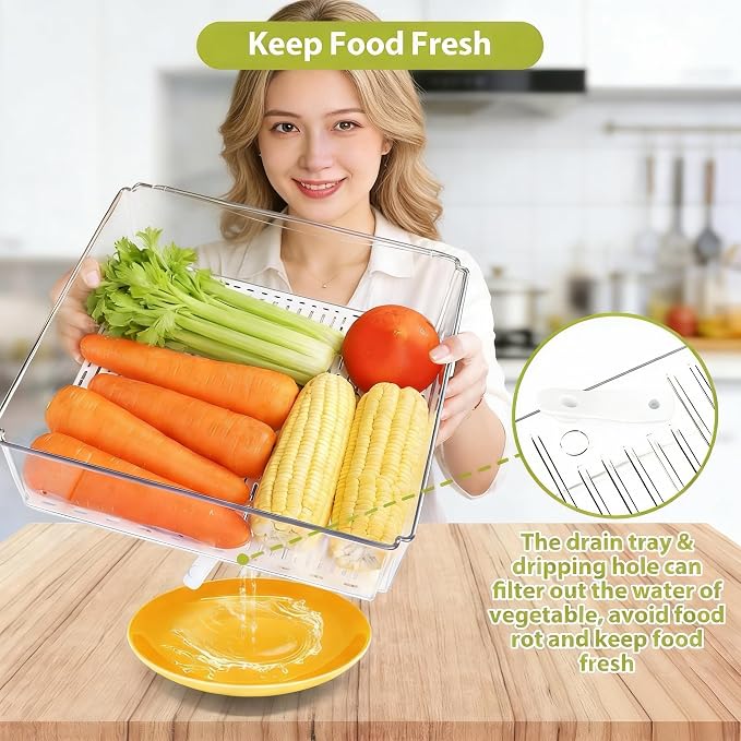 ZIJUND 4 Packs Fridge Organizers and Storage, Refrigerator Organizer Bins | Stackable BPA-Free Refrigerator Organizers and Storage Containers for Fruit, Vegetable, Food, Drinks, Cereals, Clear