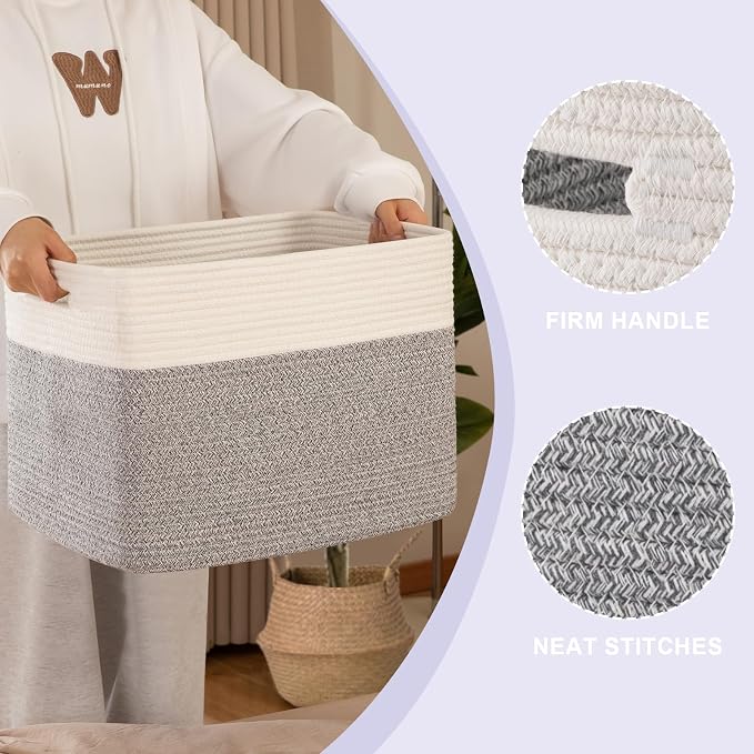 OIAHOMY 2 PACK Tall Storage baskets 42L Blanket Basket Living Room Grey | Large Collapsible Storage Bins Narrow Basket Baskets for Closet Organization Storage Baskets for Shelves Toy Storage Basket
