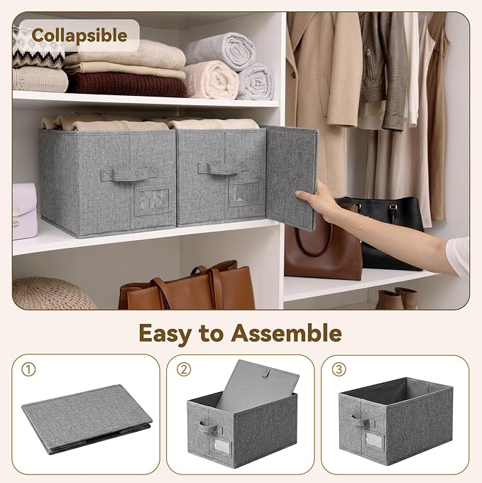 GRANNY SAYS Closet Storage Bins with Label, Dark Gray, Medium, 3-Pack | Storage Basket for Shelves, Closet Clothes Bins with H, Fabric Storage Bins, Clothes Storage and Organizers
