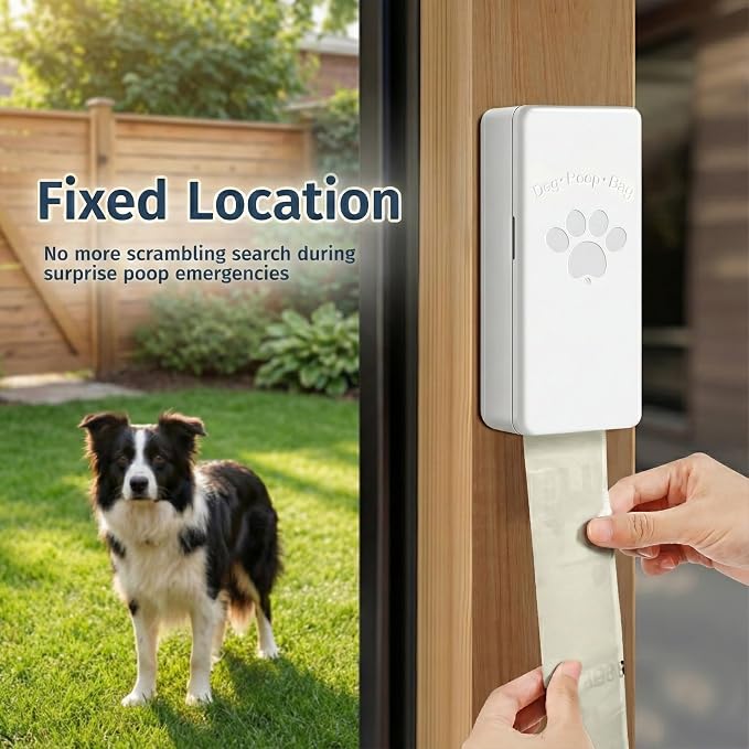 Dog Poop Bag Dispenser Wall Mount with Magnetic Lid, Quick Pull & Easy Access, White Dog Poop Bag Holder for Outdoor Yard, Includes 4 Rolls (60 Bags)