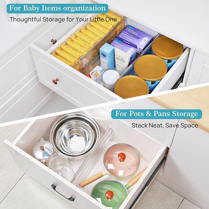 Vtopmart 6" Tall Upgrade Drawer Dividers, 12.8"-22.3" Expandable, 10 Pack | Deep Drawer Organizer, Big Drawer Separator, Clear plastic Adjustable Storage Divider for Dresser, Baby Supplies, Kitchenware