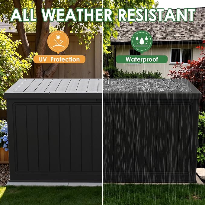 Devoko HDPE 260 Gallon Deck Box Double-Wall with Divider | Large Outdoor Storage Box Side Handles, Waterproof and Lockable for Patio Furniture, Garden, Pool