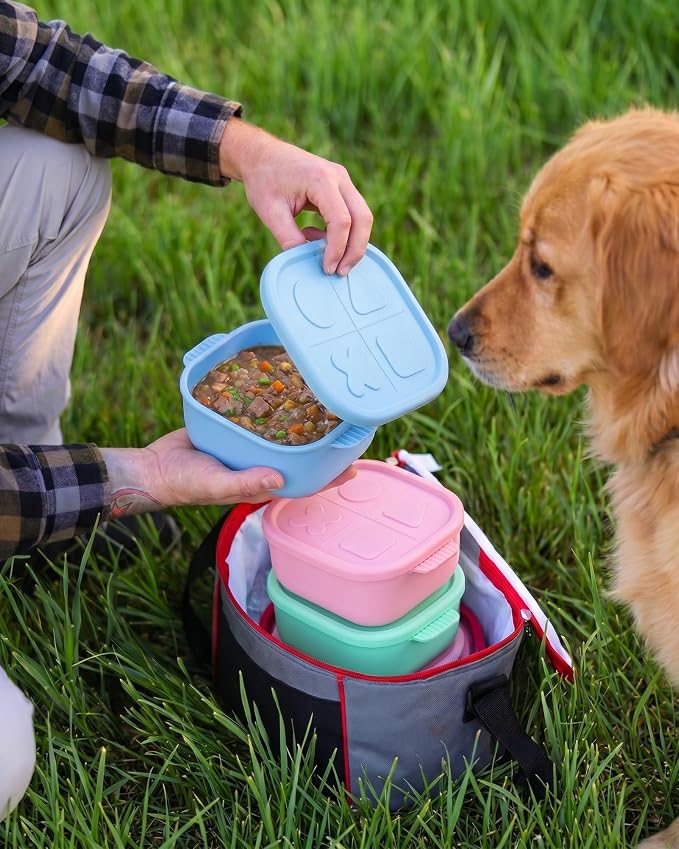 2ME Odor Sealed Silicone Pet Wet Food Containers（3-Pack, 22oz）- Airtight Storage Boxes for Homemade Dog Cat Food & Canned Food Portioning - Freezer Microwave Dishwasher Safe with Stainless Steel Scoop