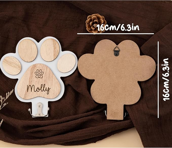 Custom Dog Paw Leash Holder, Personalized Pet Collar Hook, Engraved Paw Print Wall Hanger, Dog Leash Rack Organizer, Pet Lover Gift